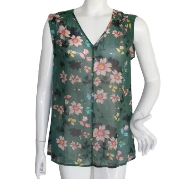CABI Top, S, Green, Sleeveless, Sheer, Shadow Blue, Daisy Vine, 1 pc, Style 3619 - Picture 1 of 12